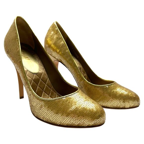CHANEL Interlocking CC Sequins Round Toe Pumps EU 40 US 9.5-10 High Heels - Picture 2 of 13